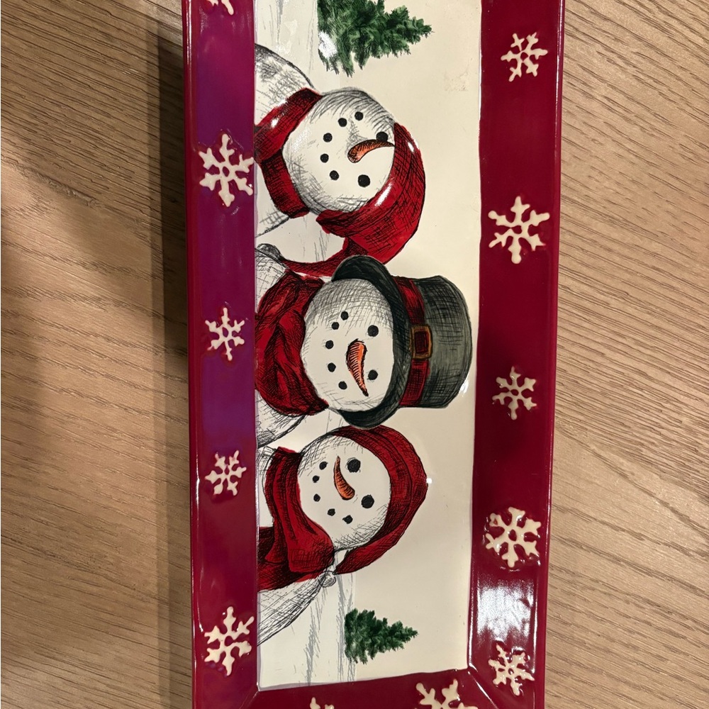 St. Nicholas Square Snowman Tray with Red Accents